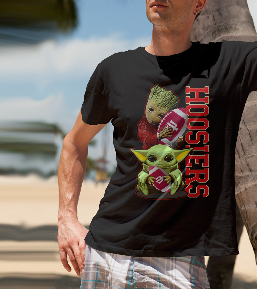 Grzd Indiana Hoosiers Baby Groot And Baby Yoda Football T-Shirt