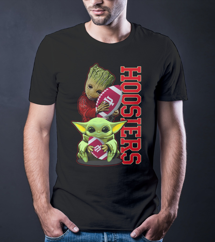 Grzd Indiana Hoosiers Baby Groot And Baby Yoda Football T-Shirt
