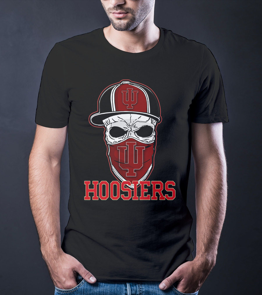 Indiana Hoosiers Skull With IU Cap And Bandana T-Shirt