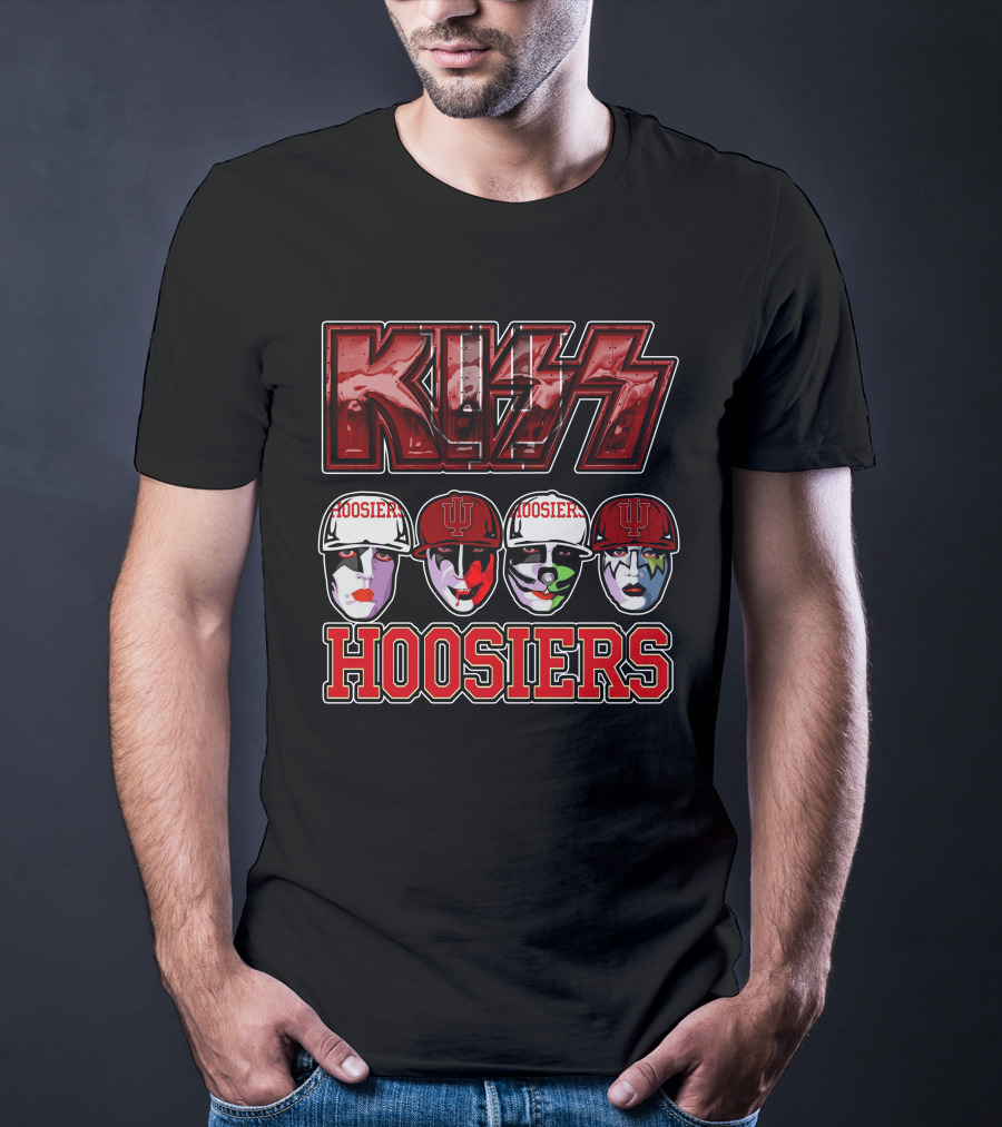 Kiss Indiana Hoosiers Face Paint Band Member Heads With IU Hats T-Shirt