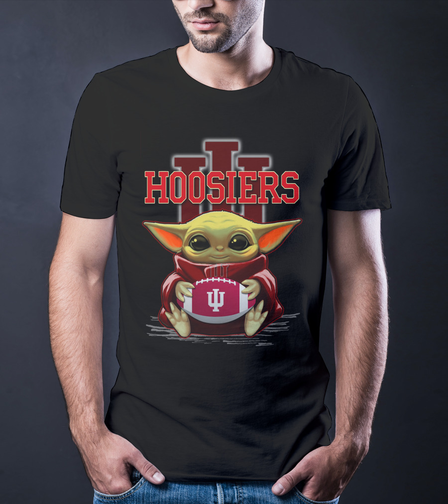 Yoda Holding Indiana Hoosiers Football With IU T-Shirt