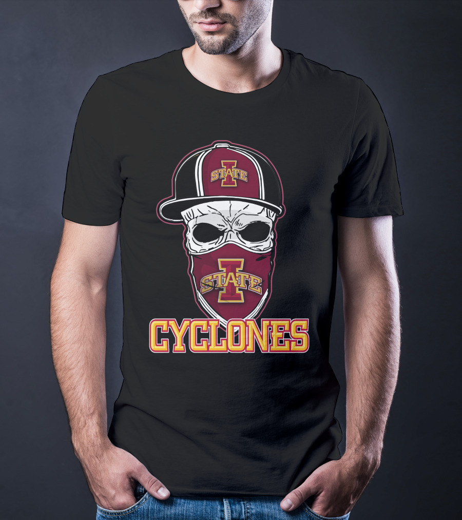 Skull Hat Iowa State Cyclones Logo Red And Yellow T-Shirt