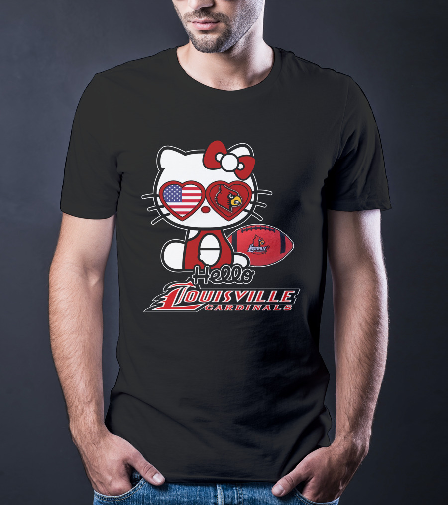 Hello Kitty American Flag Heart Eyes Louisville Cardinals Football T-Shirt
