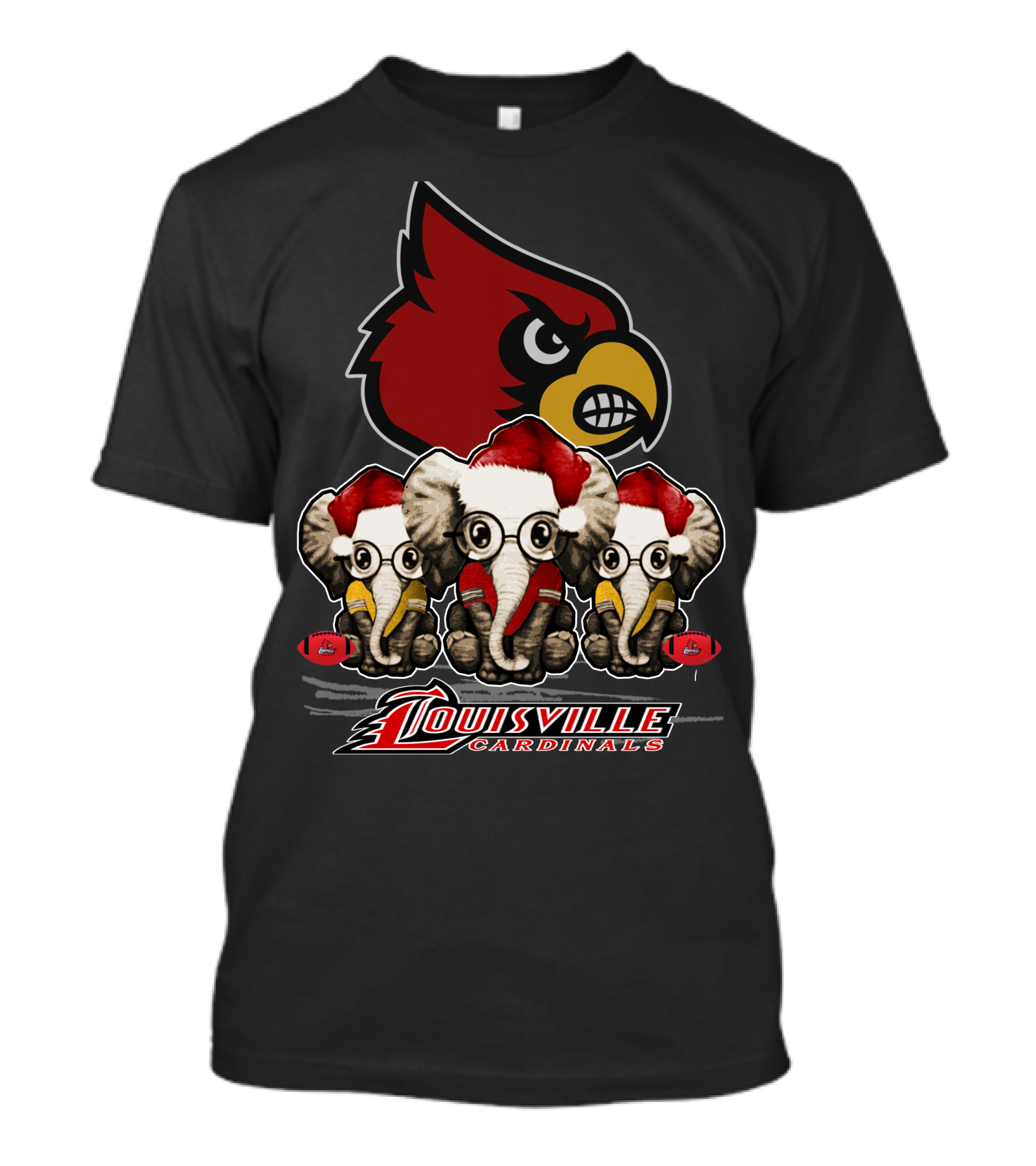 Santa Elephants Louisville Cardinals Christmas T-Shirt
