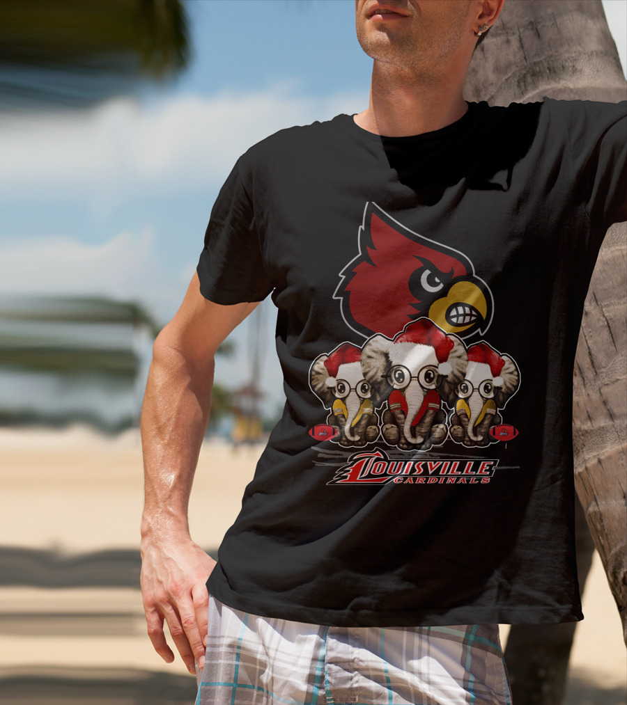Santa Elephants Louisville Cardinals Christmas T-Shirt