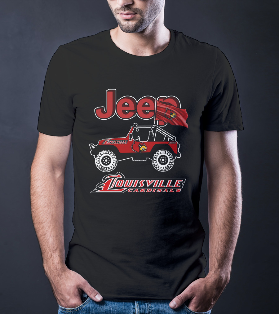Jeep Louisville Cardinals Red Off-Road Vehicle With Cardinal Flag T-Shirt