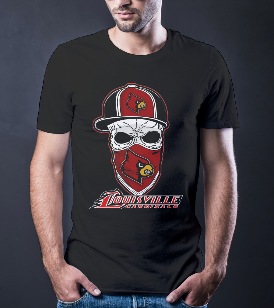 Louisville Cardinals Skull In Hat And Bandana T-Shirt