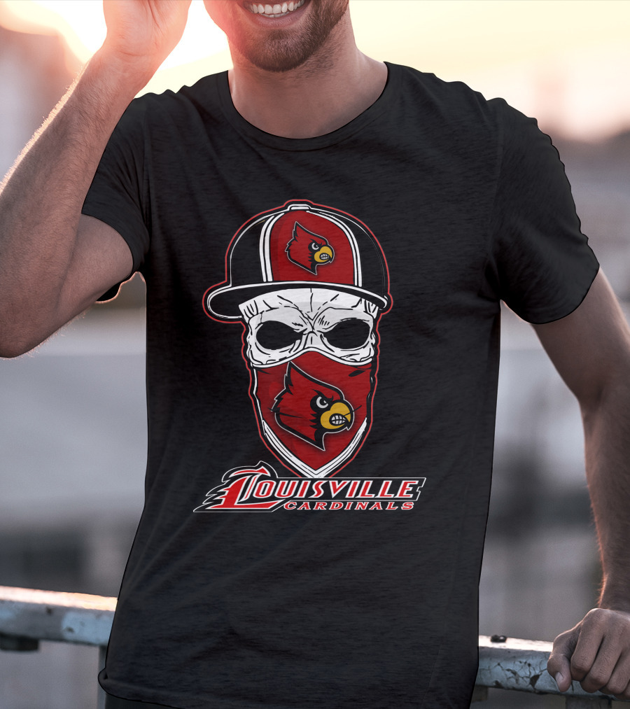 Louisville Cardinals Skull In Hat And Bandana T-Shirt