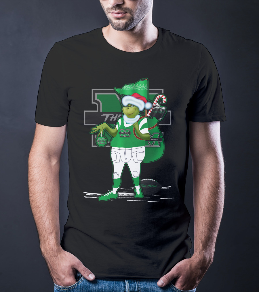 Grinchxmas Marshall Thundering Herd Holiday Football Spirit T-Shirt