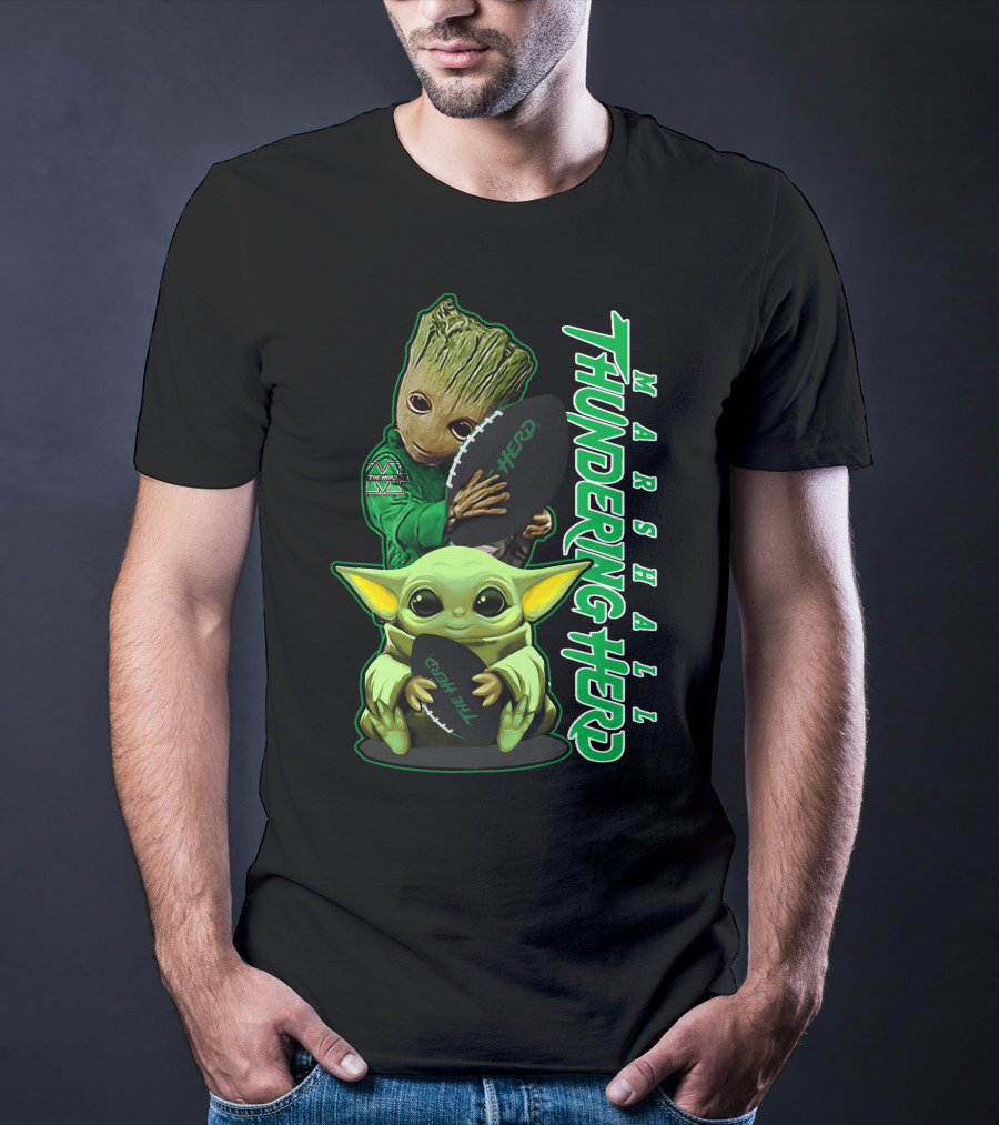 Marshall Thundering Herd Groot Baby Yoda Football T-Shirt
