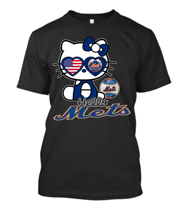 Hello Kitty Mets American Flag Baseball Collaboration T-Shirt