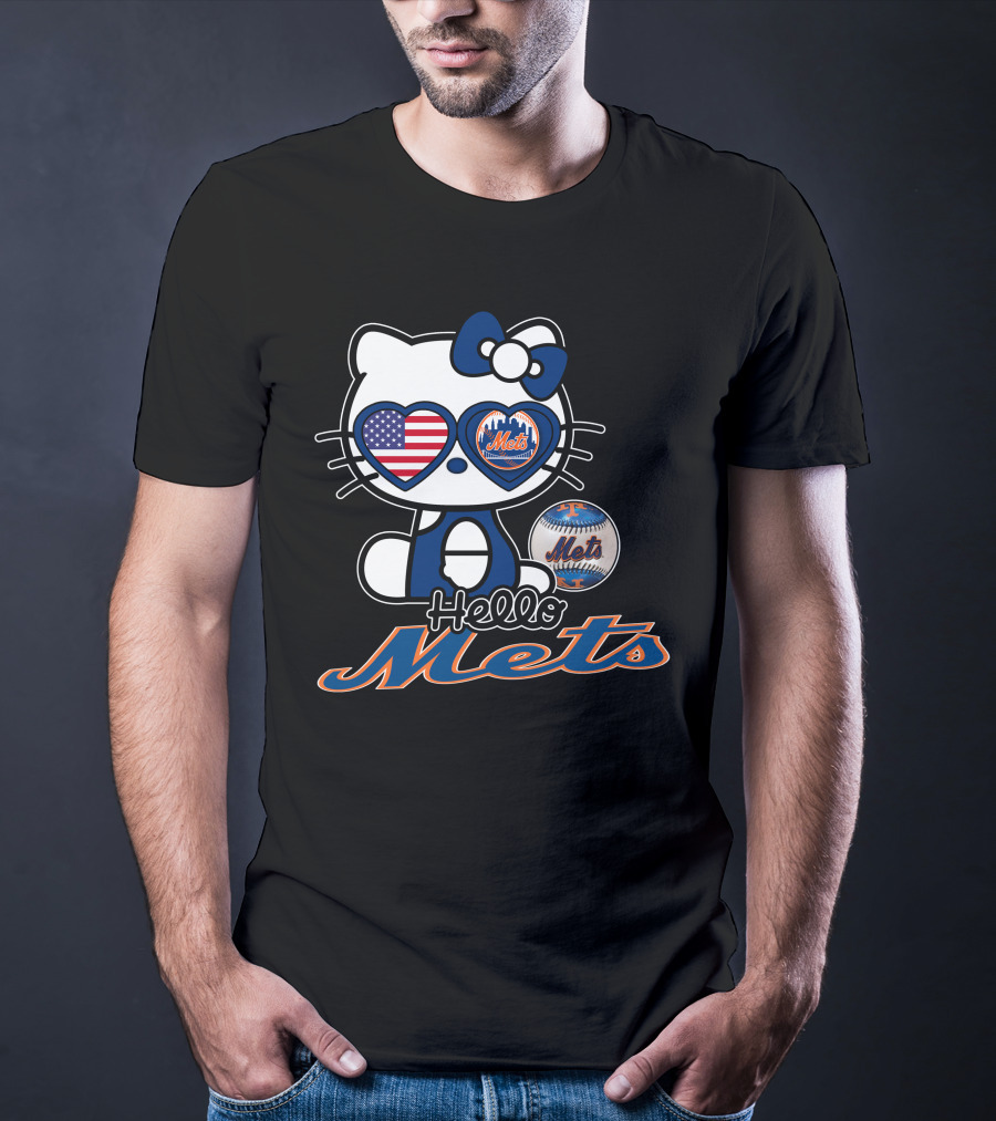 Hello Kitty Mets American Flag Baseball Collaboration T-Shirt
