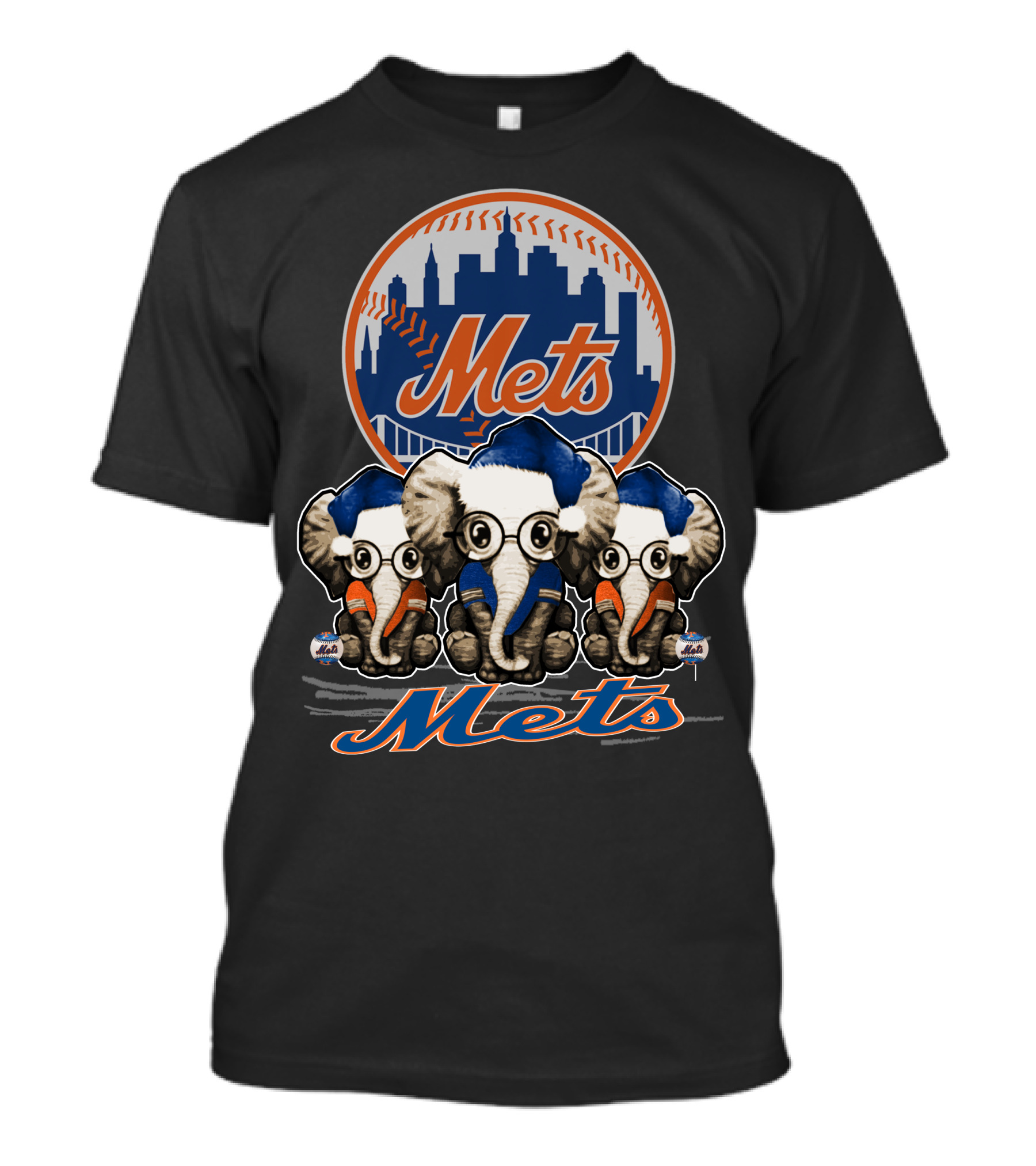 Mets Christmas Elephants New York Skyline T-Shirt