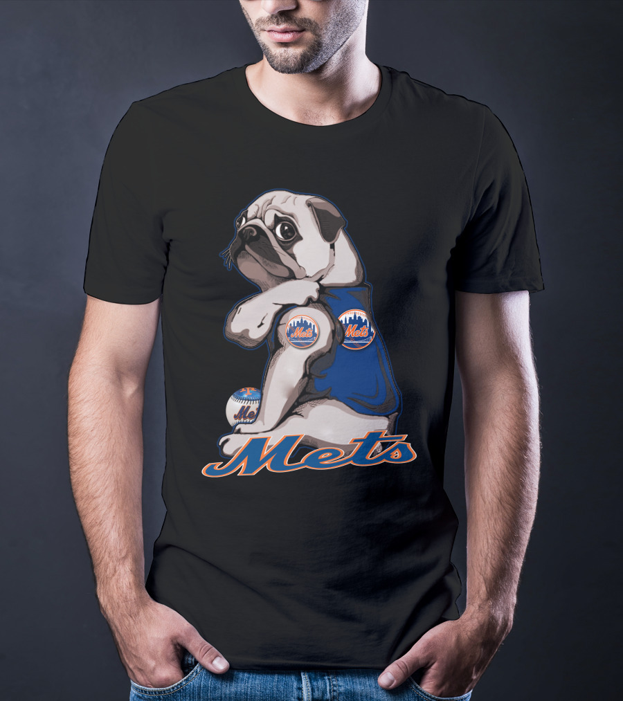 Pug Mets Baseball Team Mascot T-Shirt