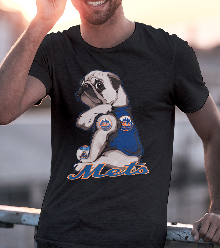 Pug Mets Baseball Team Mascot T-Shirt