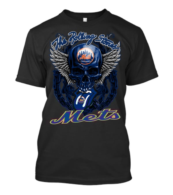 The Rolling Stones Mets Skull And Tongue Logo With Wings T-Shirt