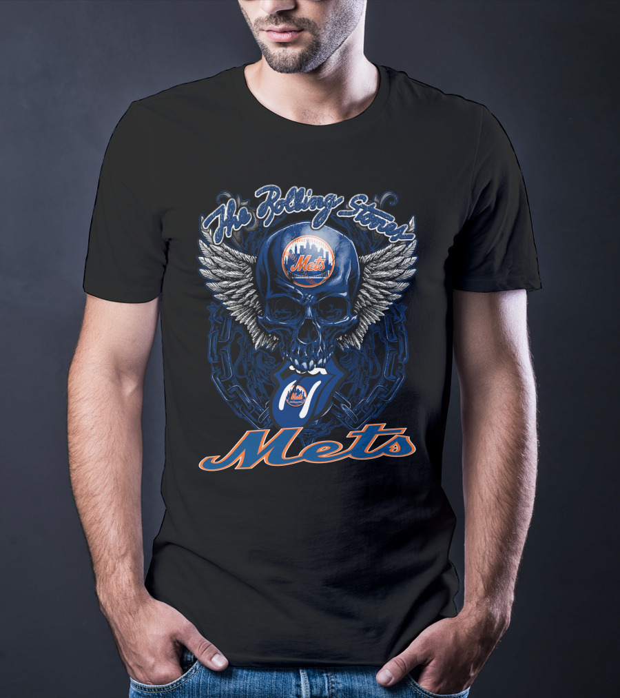 The Rolling Stones Mets Skull And Tongue Logo With Wings T-Shirt