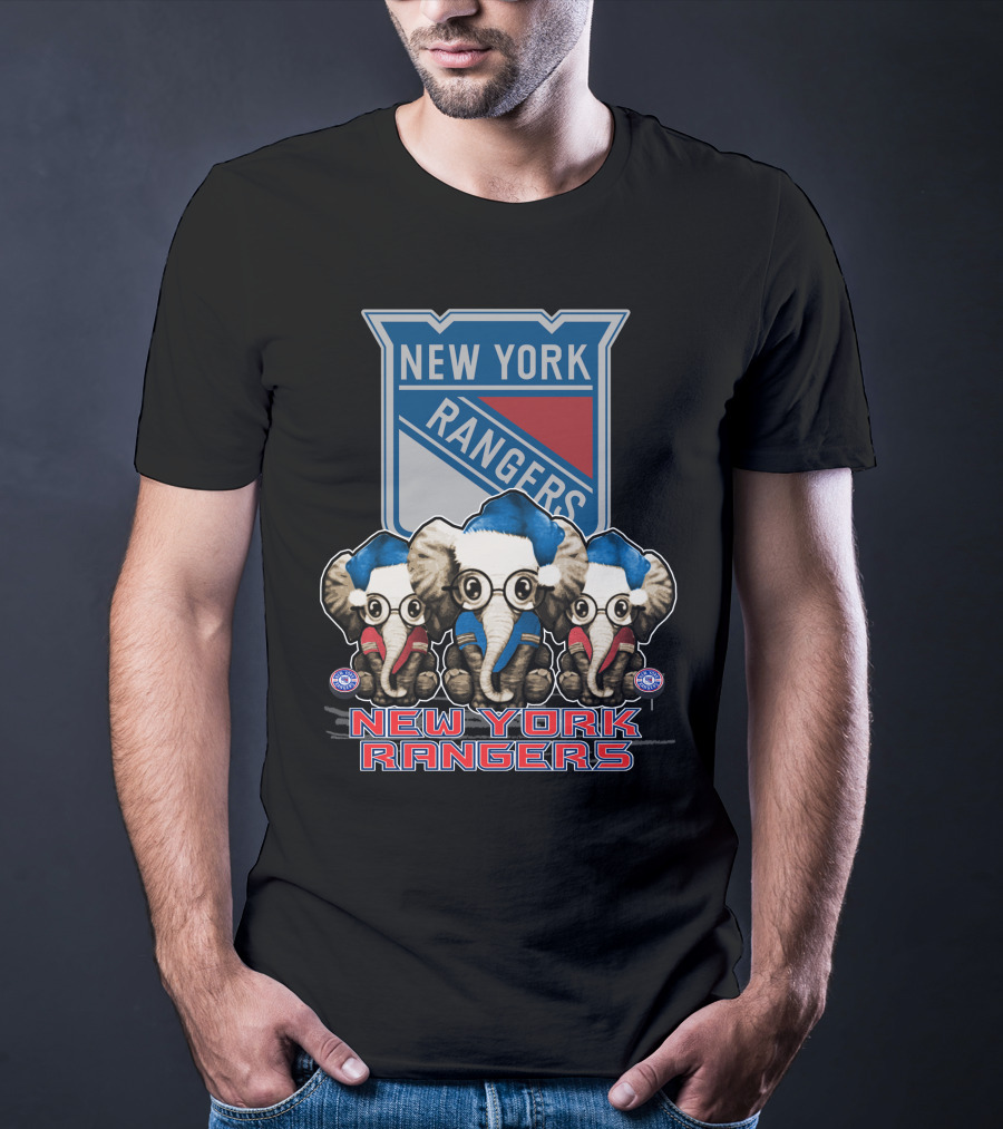 New York Rangers Christmas Elephants In Santa Hats T-Shirt