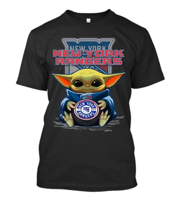 New York Rangers Baby Yoda Holding Hockey Puck T-Shirt