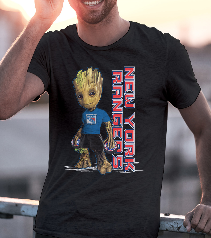 Groot New York Rangers Fan Holding Pucks T-Shirt