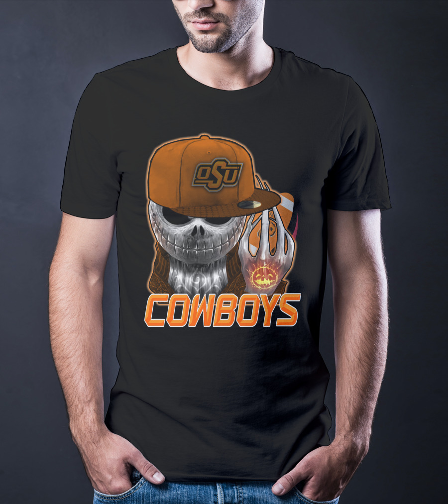Osu Cowboys Halloween Skull Pumpkin Oklahoma State T-Shirt
