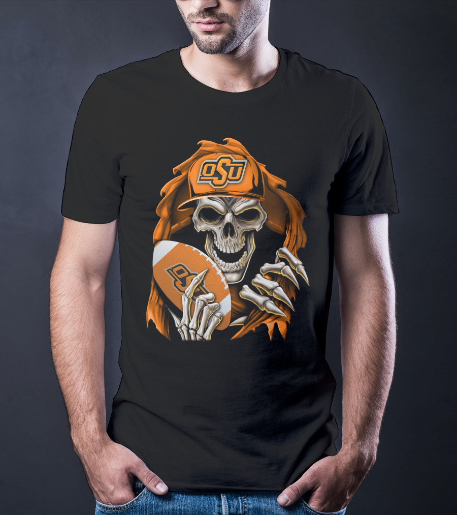 Skullbong OSU Oklahoma State Cowboys Football Skeleton T-Shirt