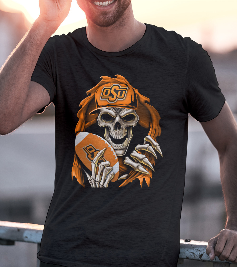 Skullbong OSU Oklahoma State Cowboys Football Skeleton T-Shirt