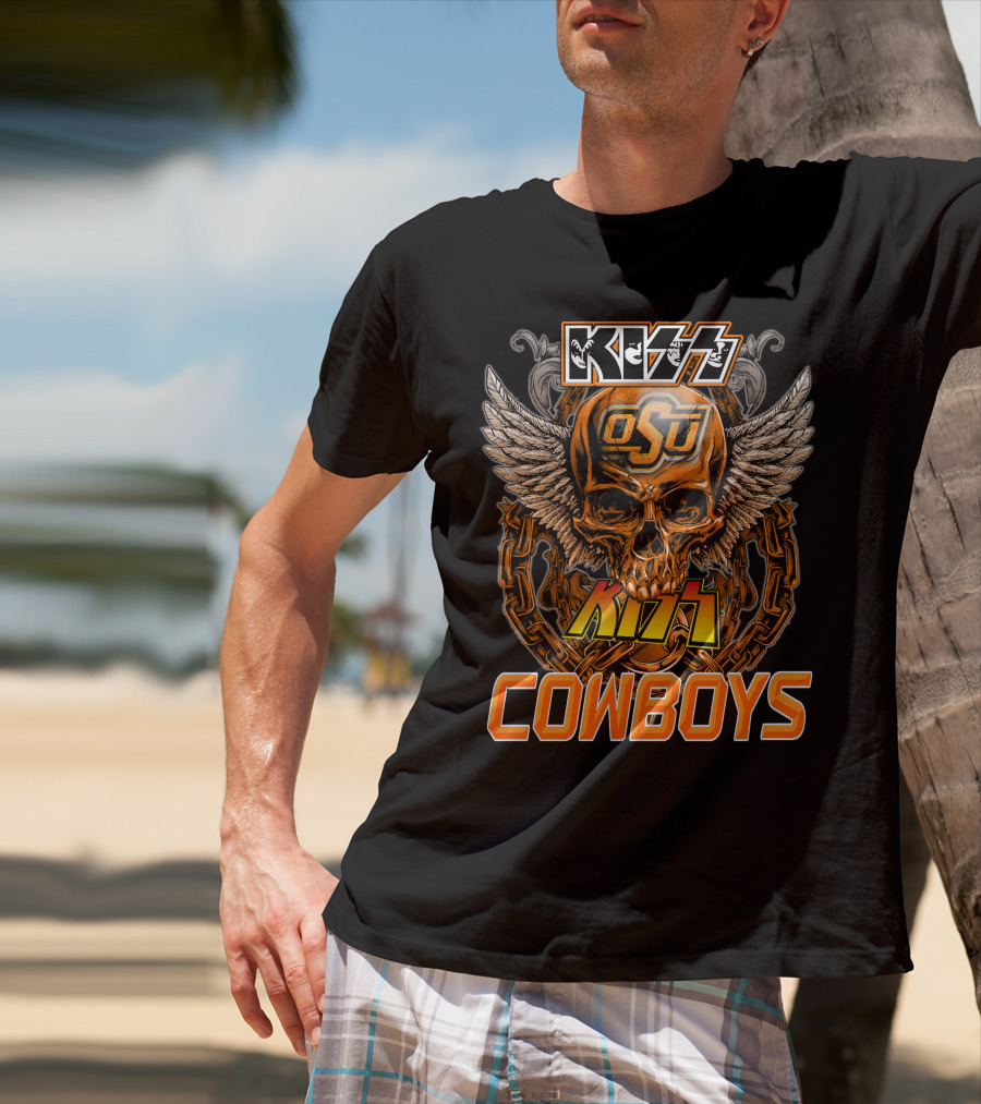 KISS OSU Cowboys Skull Wings Chain T-Shirt