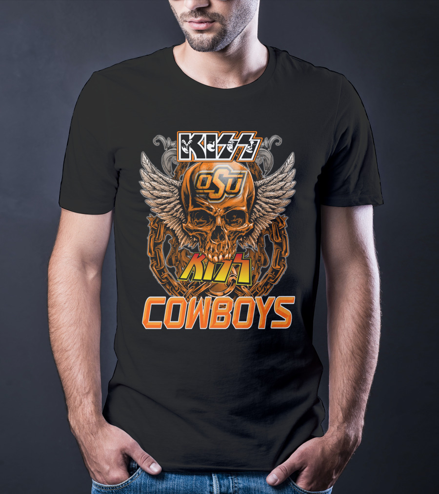KISS OSU Cowboys Skull Wings Chain T-Shirt