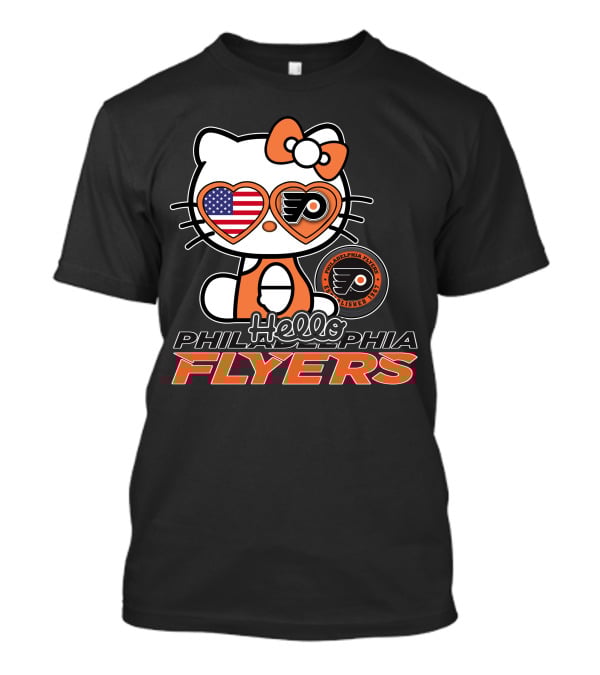 Hello Kitty Philadelphia Flyers American Flag Heart Glasses T-Shirt