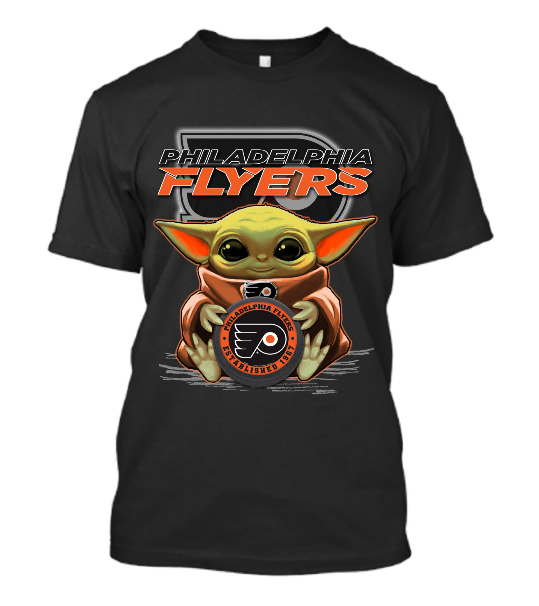 Philadelphia Flyers Baby Yoda Holding Logo Established 1967 T-Shirt
