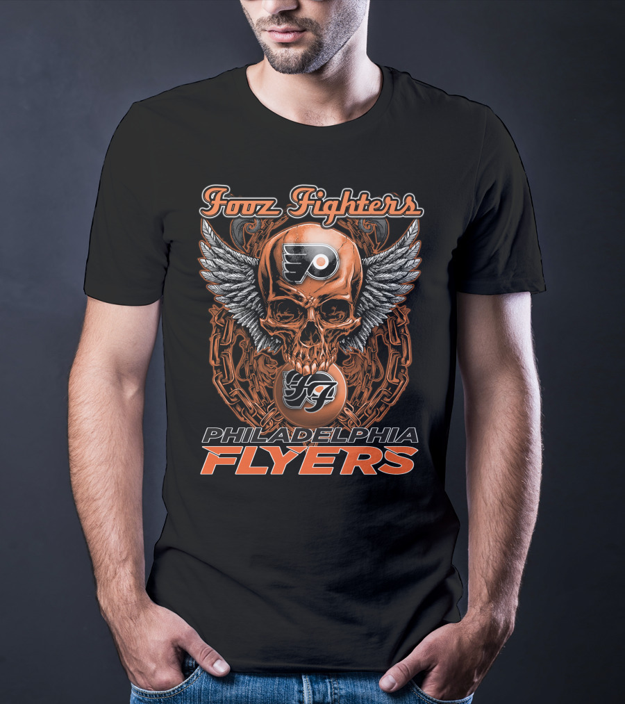 Fooz Fighters Philadelphia Flyers Skull Wings T-Shirt