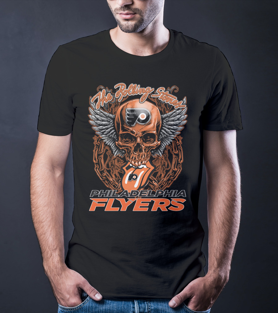 The Rolling Stones Philadelphia Flyers Skull Wings Tongue T-Shirt