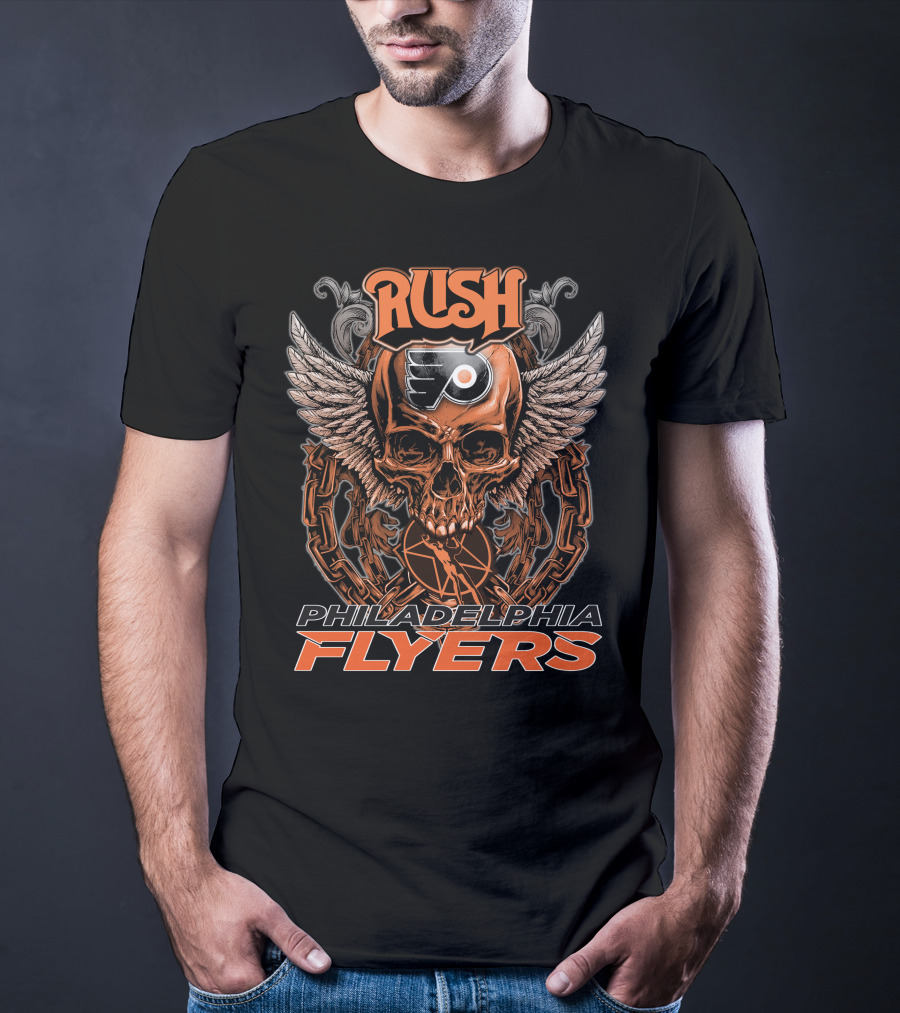 Rush Philadelphia Flyers Skull Wings Chain Hockey T-Shirt