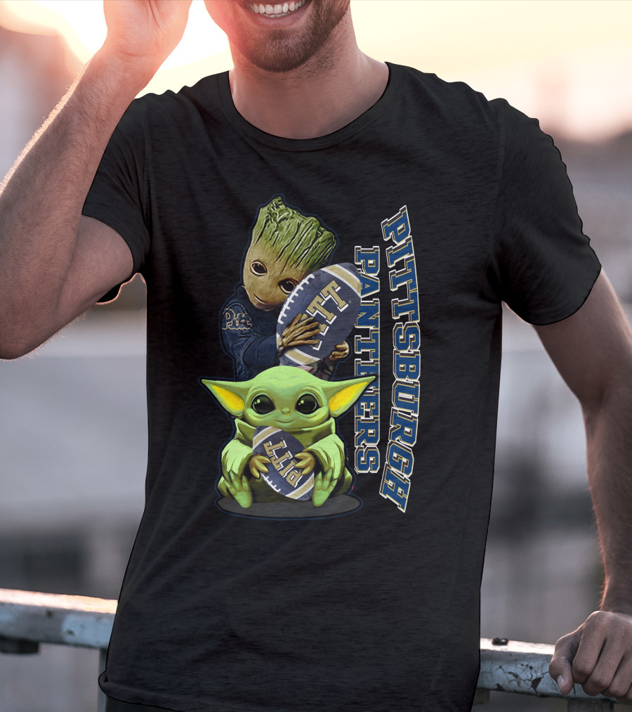 Grzd Pittsburgh Panthers Groot Baby Yoda Holding Pitt Football T-Shirt