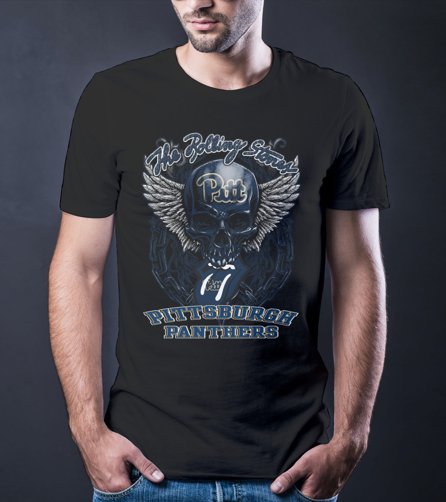 The Rolling Stones Pitt Pittsburgh Panthers Skull And Wings Logo Featuring Iconic Tongue T-Shirt