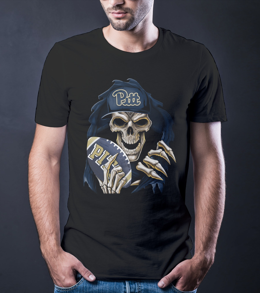 Pitt Panthers Skull Holding Football T-Shirt