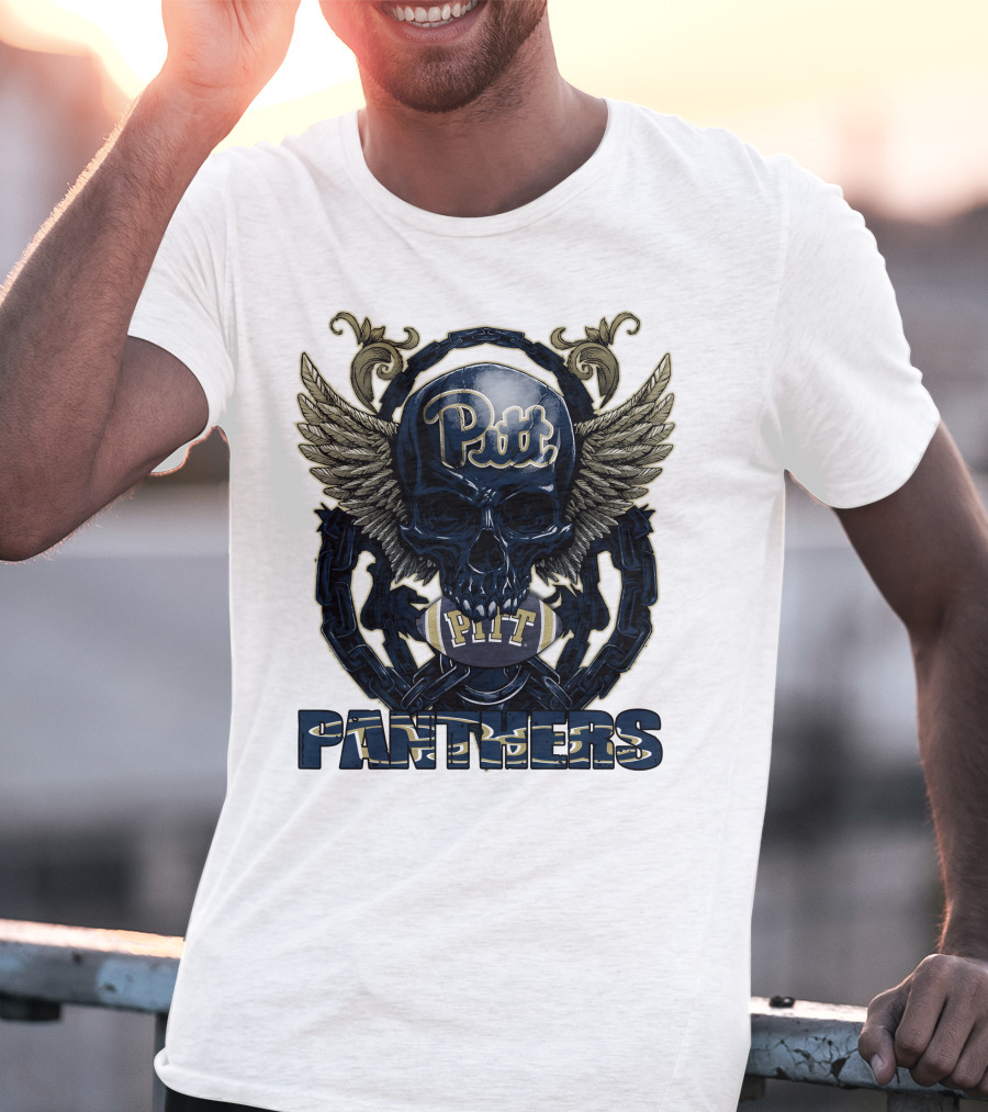 Pitt Panthers Skull Winged Football T-Shirt