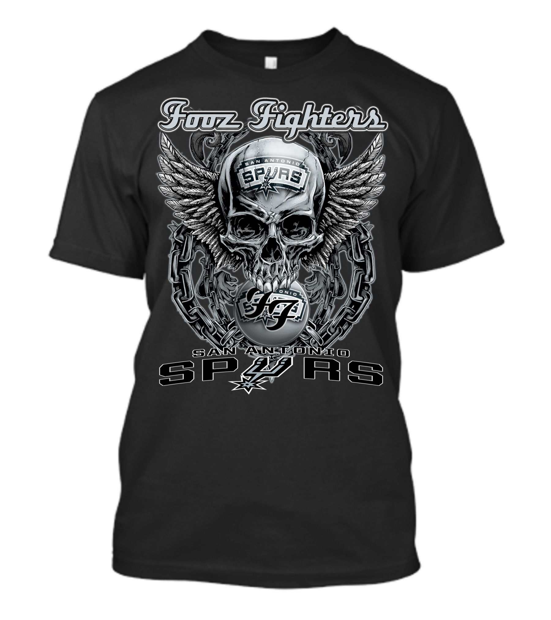 Fooz Fighters San Antonio Spurs Skull Wings Chain T-Shirt