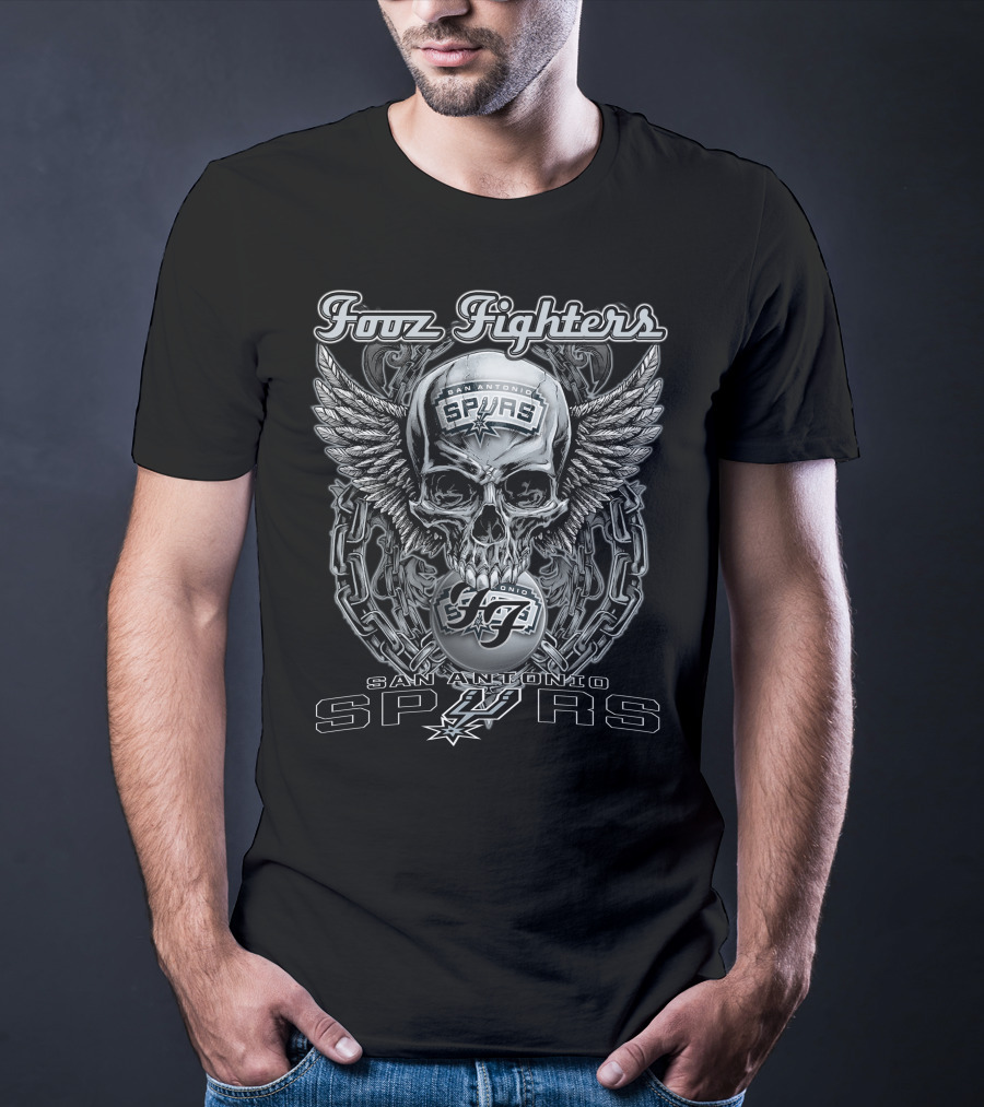 Fooz Fighters San Antonio Spurs Skull Wings Chain T-Shirt