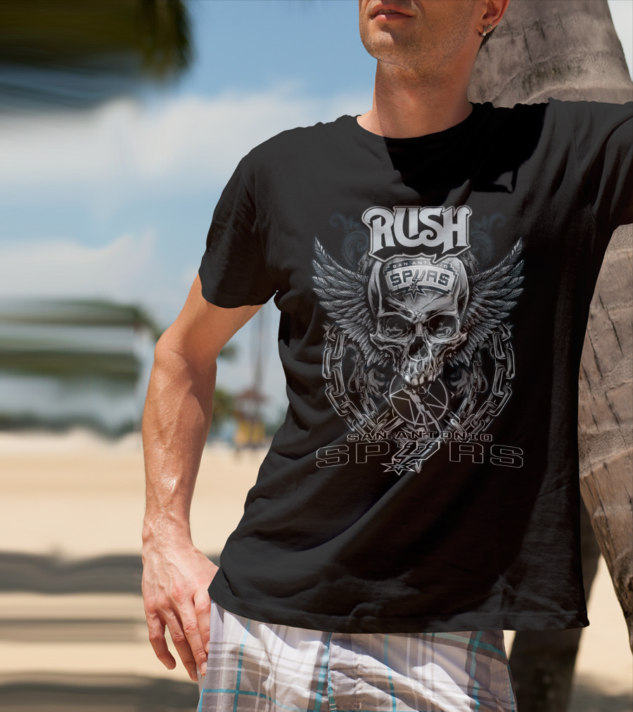 Rush San Antonio Spurs Skull Wings Chains Basketball T-Shirt