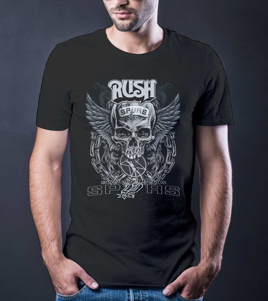 Rush San Antonio Spurs Skull Wings Chains Basketball T-Shirt