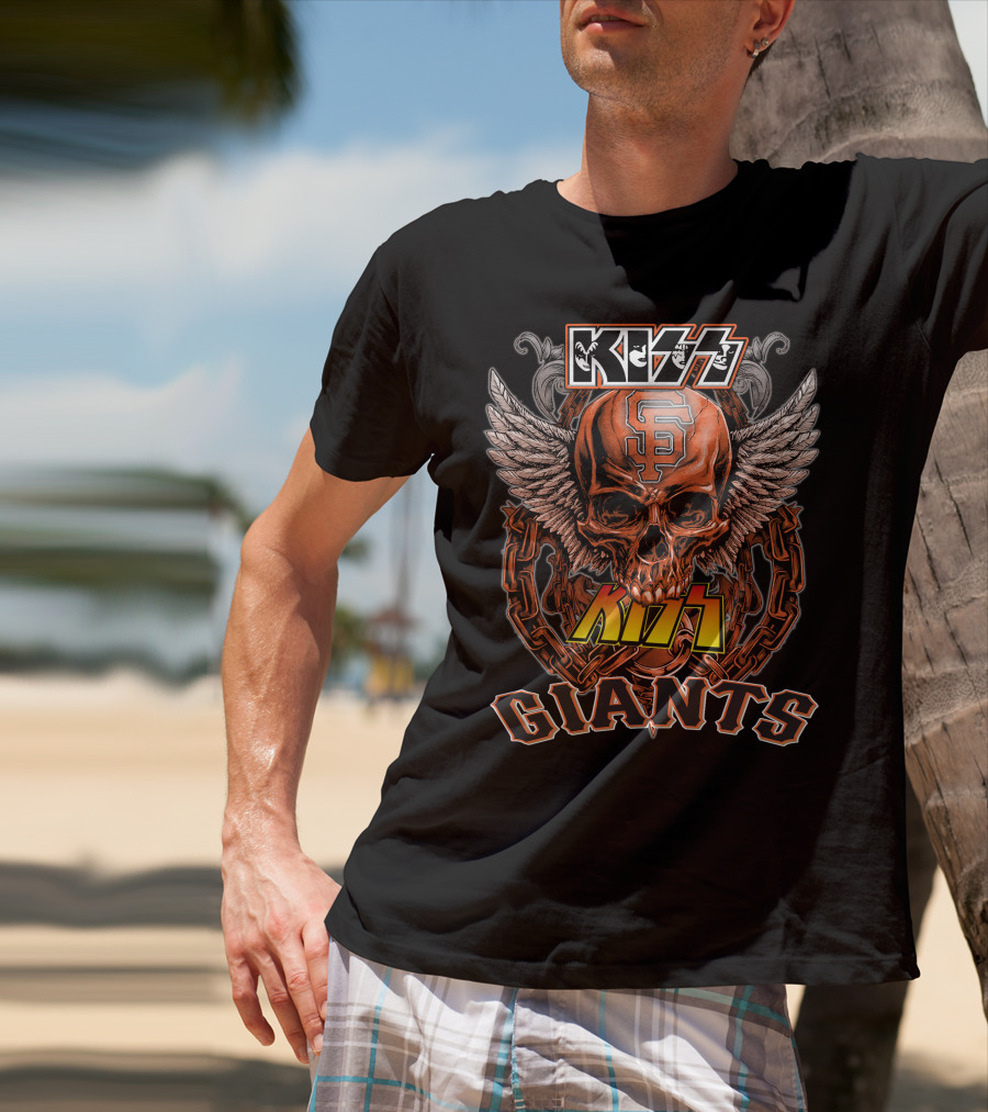 KISS San Francisco Giants Skull Wings Chain T-Shirt