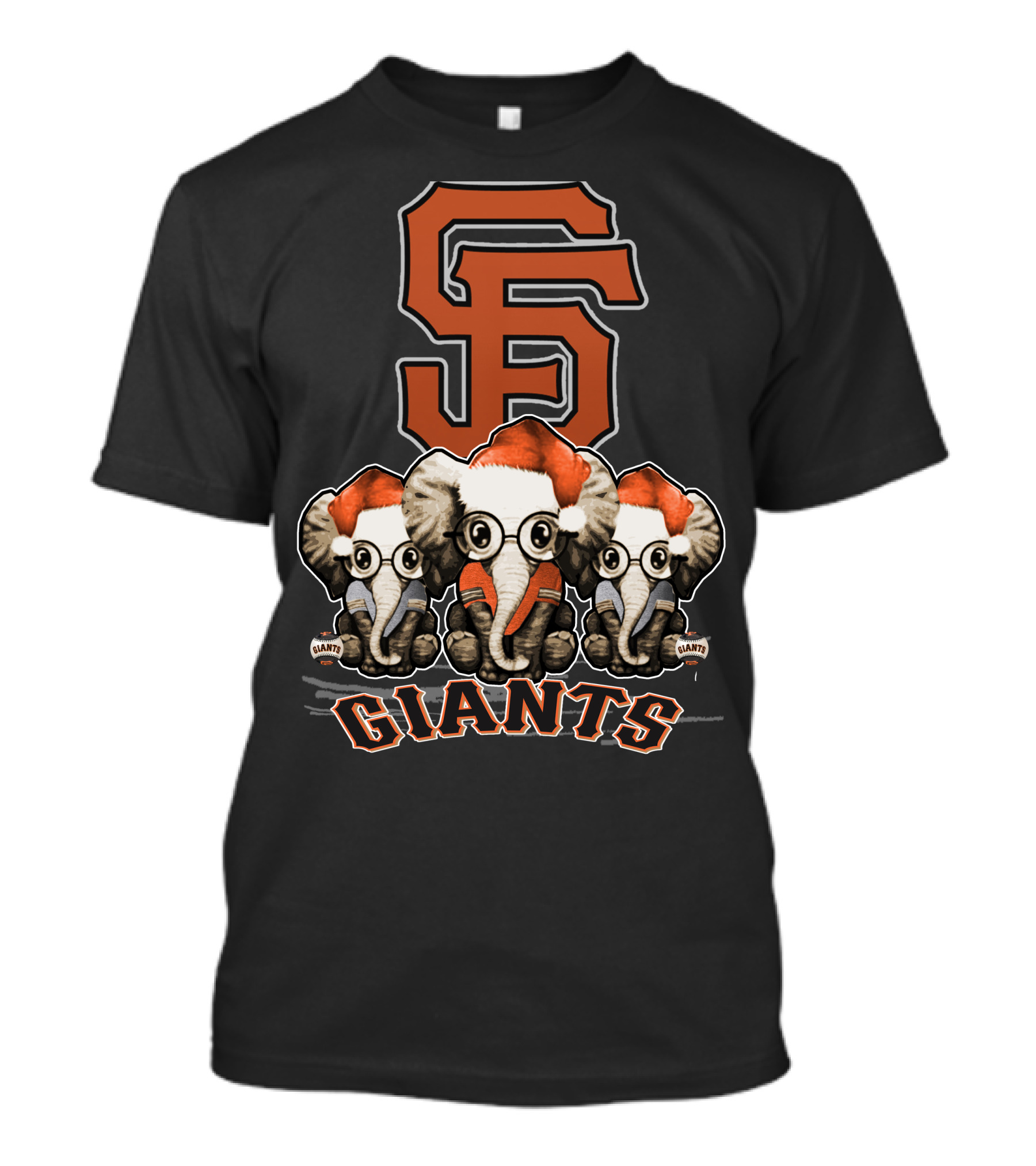 San Francisco Giants Christmas Elephants With Santa Hats T-Shirt