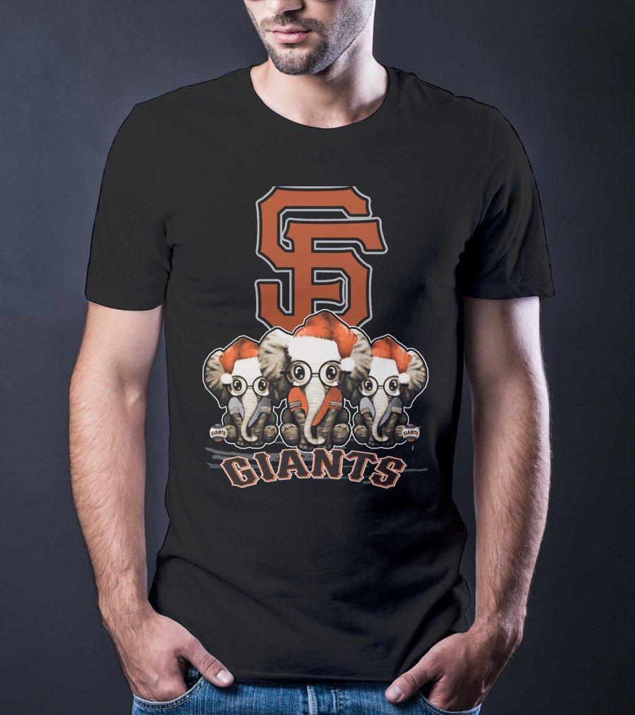 San Francisco Giants Christmas Elephants With Santa Hats T-Shirt