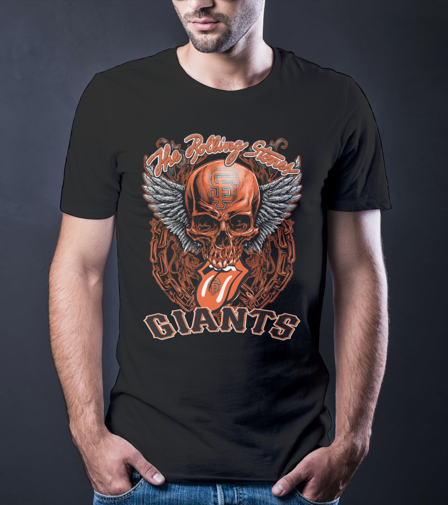 The Rolling Stones San Francisco Giants Skull And Tongue Logo With Wings And Chains T-Shirt