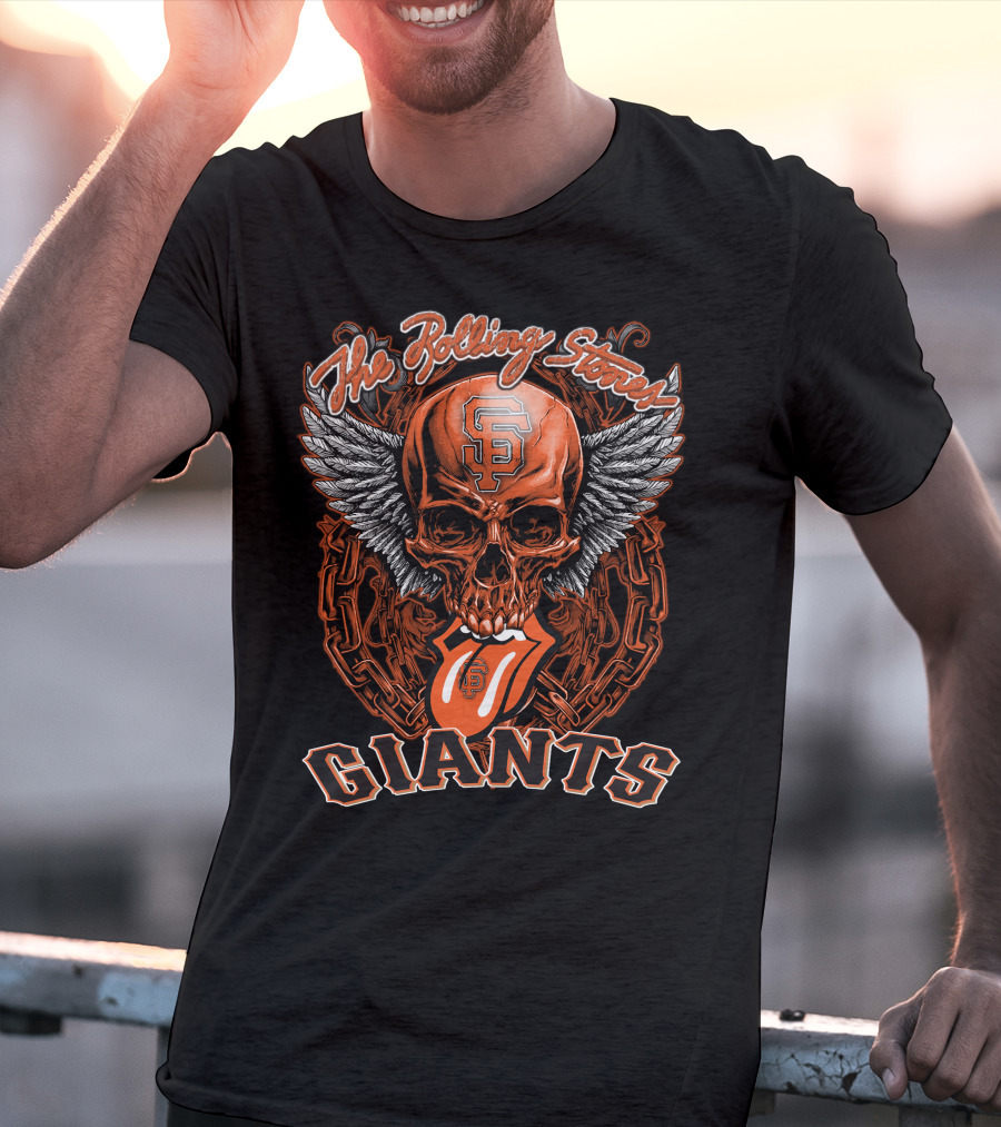 The Rolling Stones San Francisco Giants Skull And Tongue Logo With Wings And Chains T-Shirt