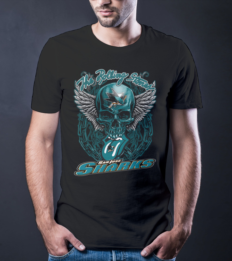 The Rolling Stones San Jose Sharks Skull Wings Logo Collaboration T-Shirt