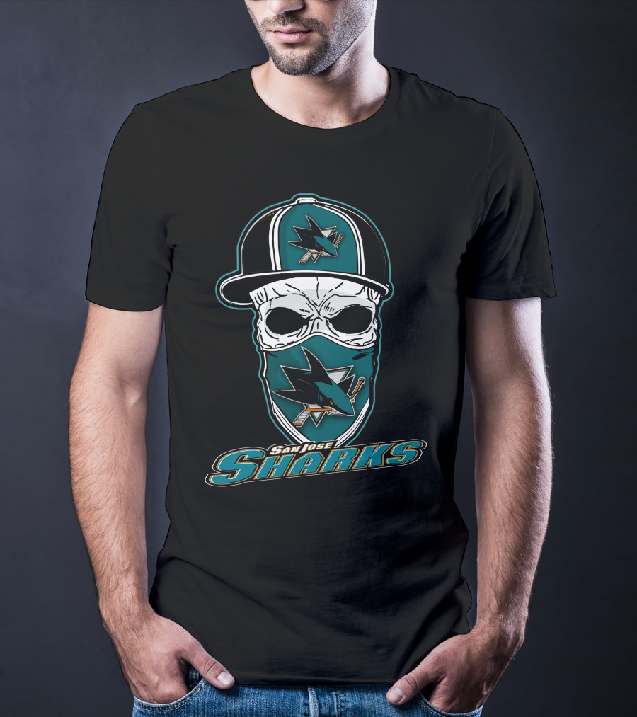 San Jose Sharks Skull Hat T-Shirt