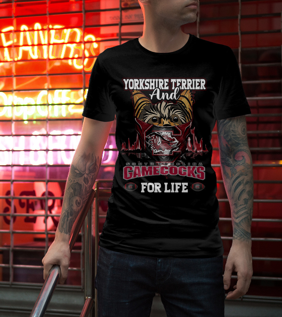 Yorkshire Terrier And South Carolina Gamecocks For Life T-Shirt